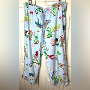 NICK & NORA Scuba Sock Monkey Pajama Pants Lounge Under The Sea Blue Red Lobster